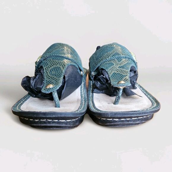 alegria carina green thong snake print leather sandals womens size 38 - Picture 2 of 8
